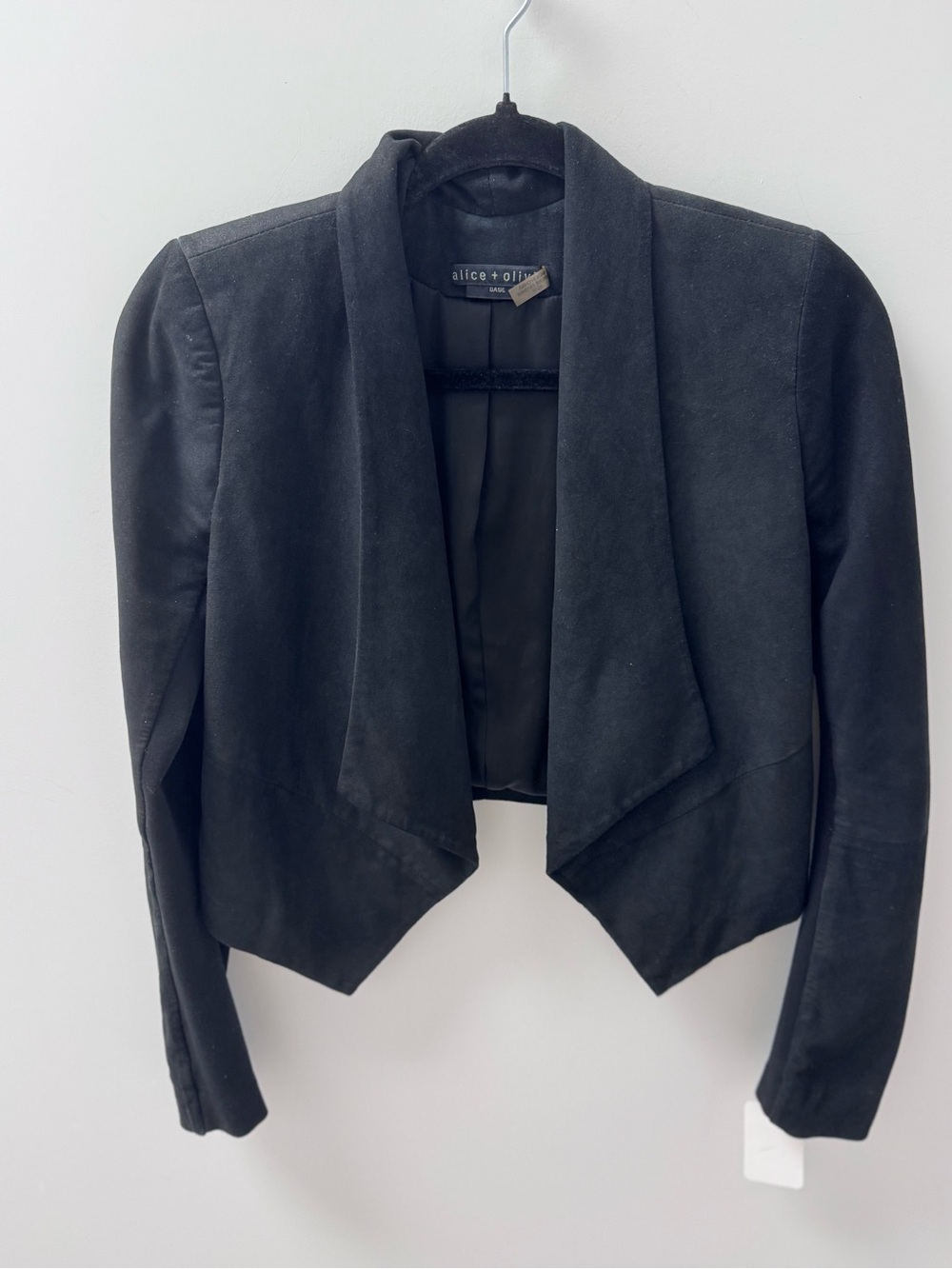 Alice + Olivia Black Draped Open-Front Cropped Blazer